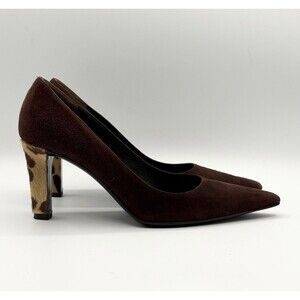 Valentino Garavani Brown Suede Pointed Toe Heels Cheetah Calf Hair Heel EU 36.5